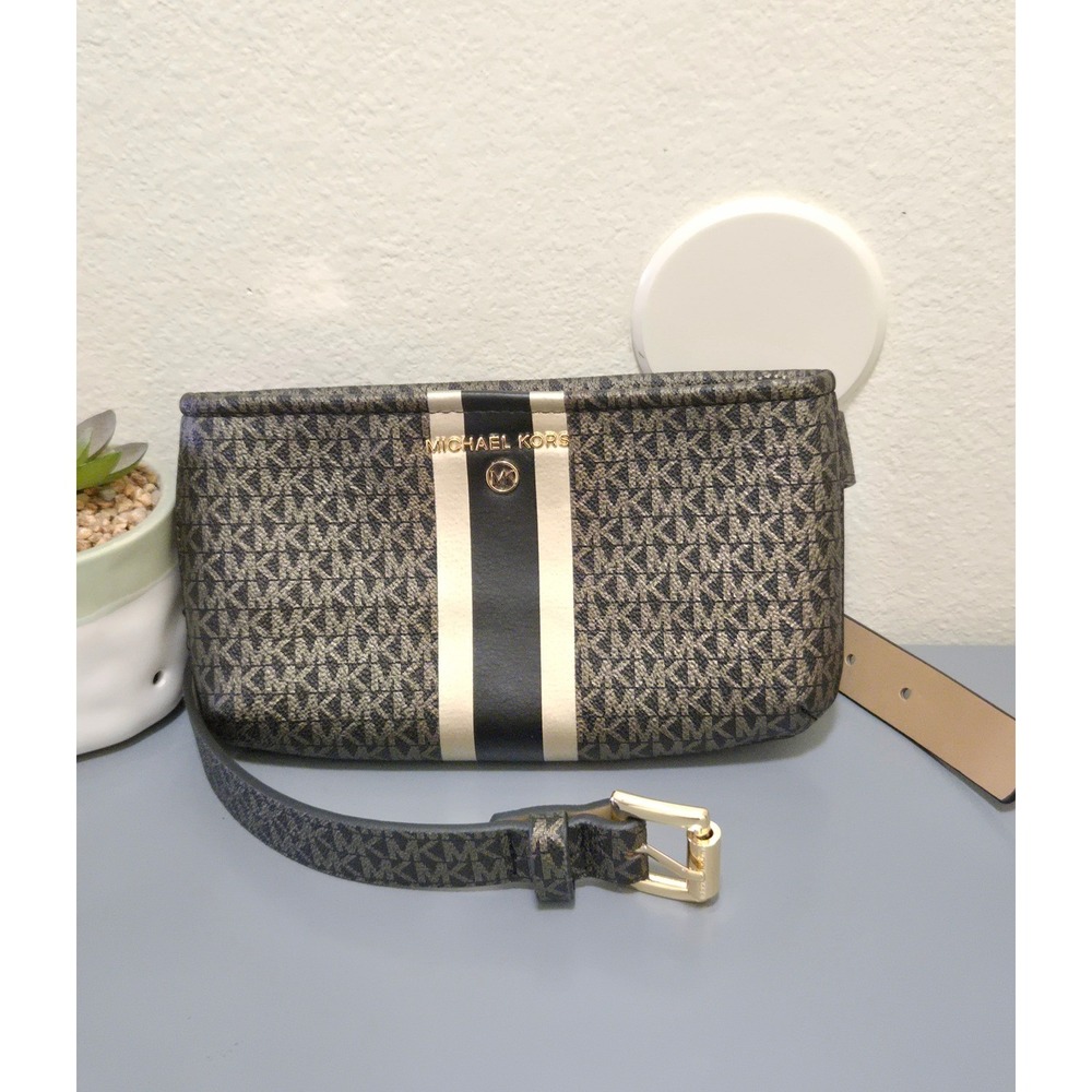 Michael Kors Belt Bag Women S/M Brown Gold Monogram Logo Fanny Pack